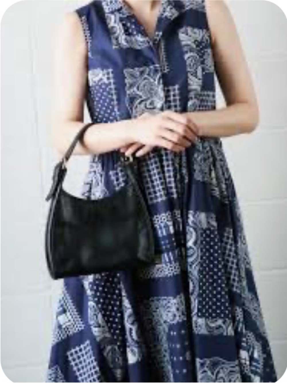 Isaac Mizrahi Sleeveless Navy & White Patchwork Print Midi Dress size Small